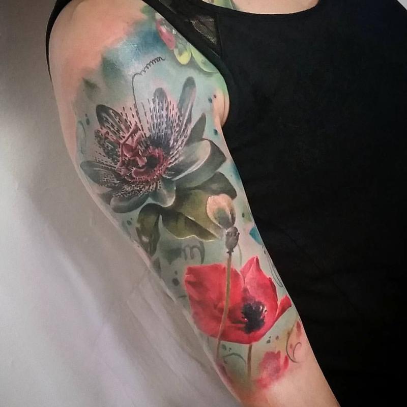 Flowers Realistic, color, half sleeve, poppy, lily realism, yorick